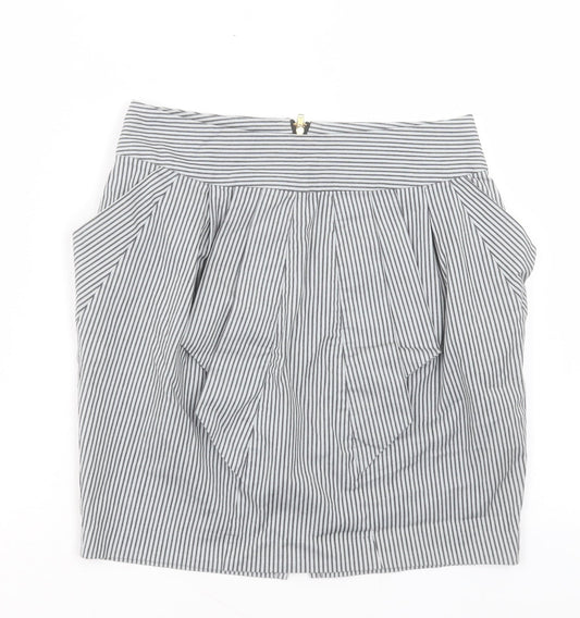 TOKITO Womens Black Striped Polyester A-Line Skirt Size 8 Zip