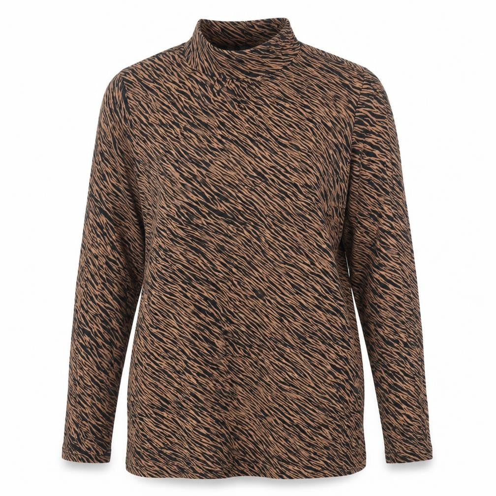 Oasis Womens Brown Animal Print Viscose Basic T-Shirt Size M Round Neck