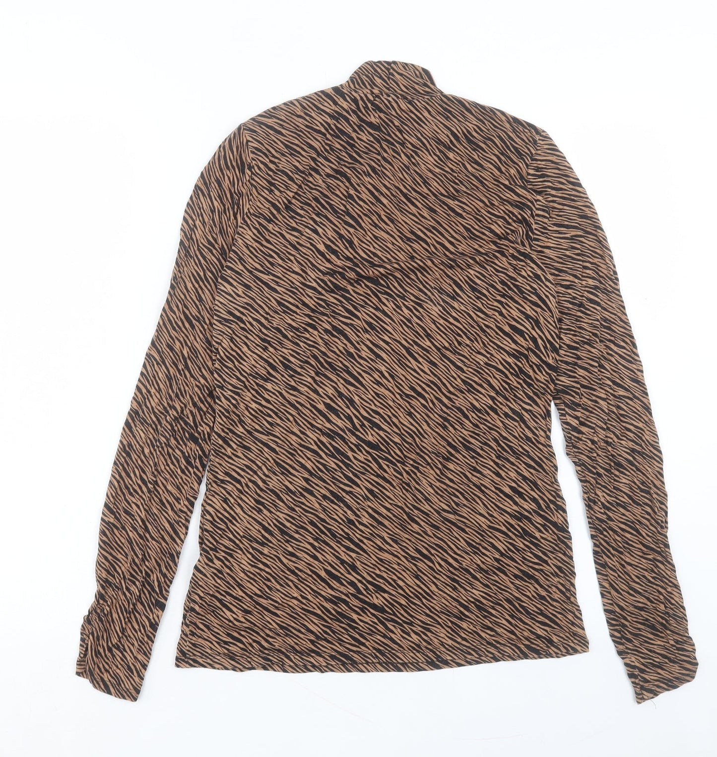 Oasis Womens Brown Animal Print Viscose Basic T-Shirt Size M Round Neck