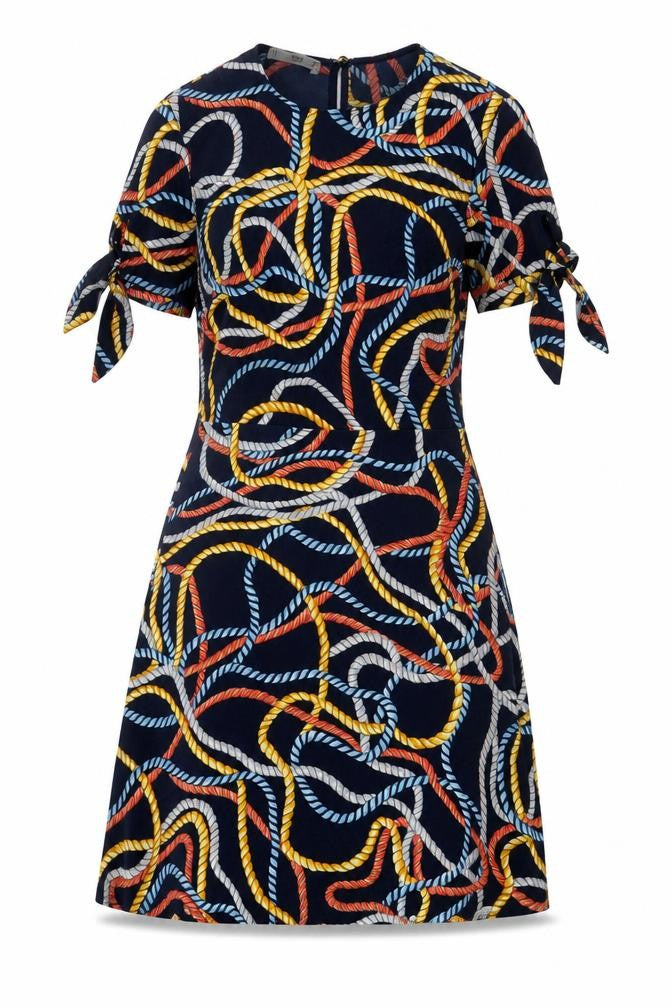 Mango Womens Multicoloured Geometric Polyester A-Line Size S Crew Neck Button