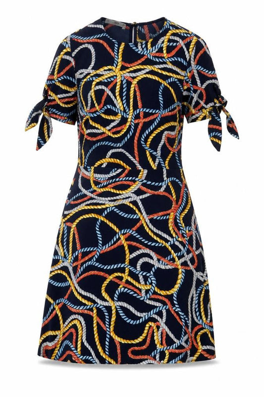 Mango Womens Multicoloured Geometric Polyester A-Line Size S Crew Neck Button