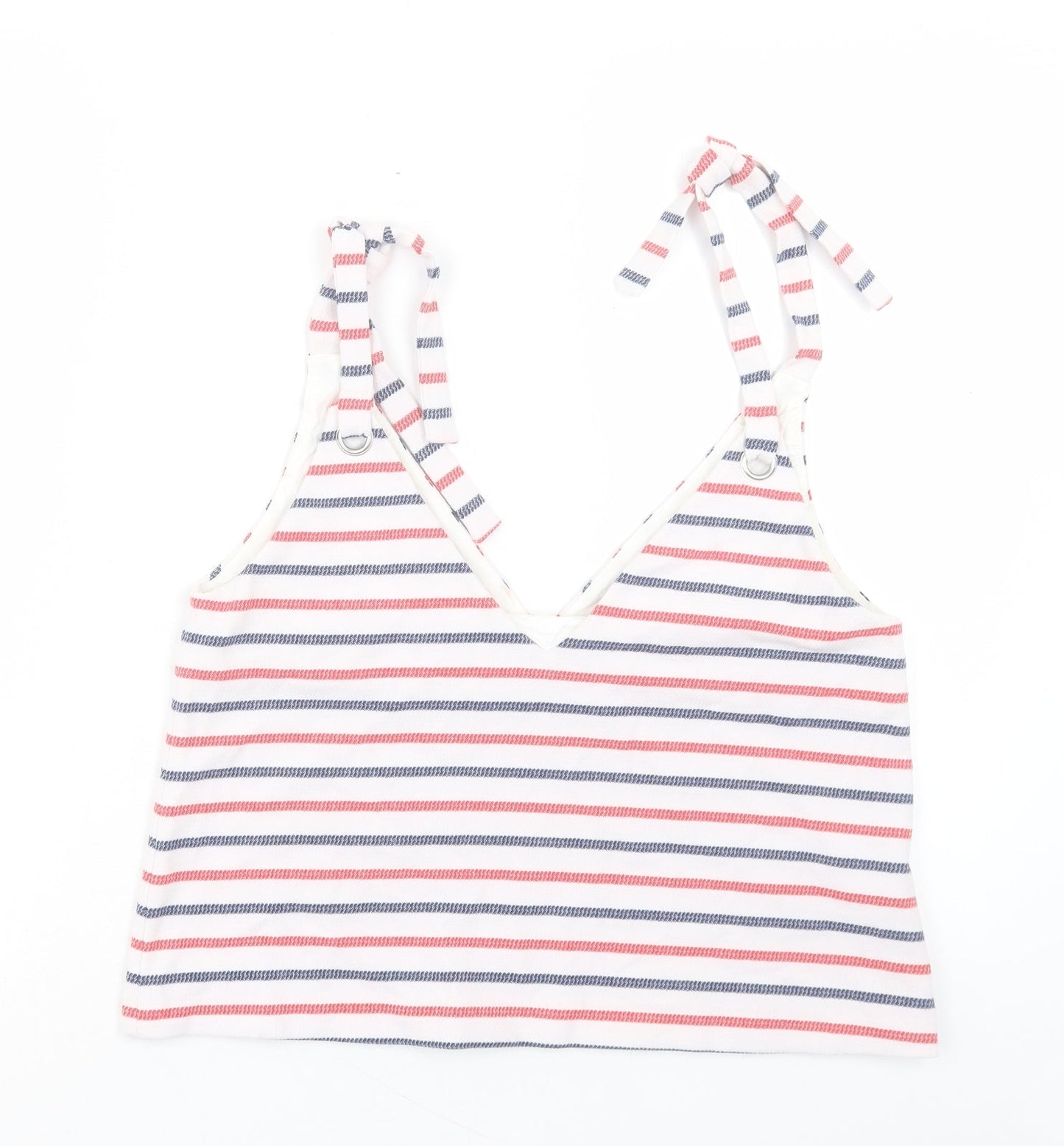 Zara Womens White Striped Cotton Cropped Tank Size M V-Neck