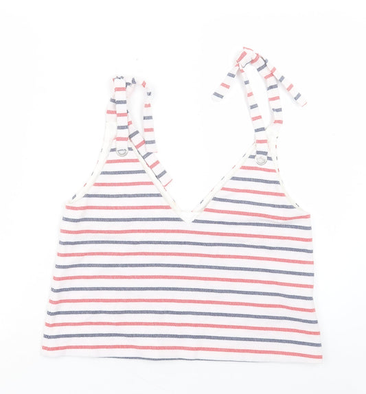 Zara Womens White Striped Cotton Cropped Tank Size M V-Neck