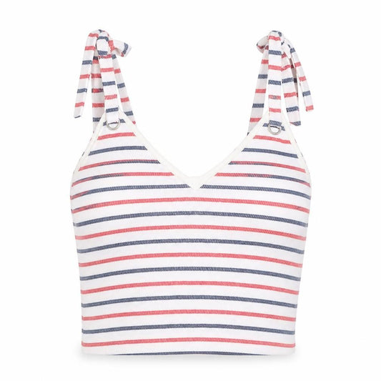 Zara Womens White Striped Cotton Cropped Tank Size M V-Neck