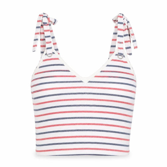 Zara Womens White Striped Cotton Cropped Tank Size M V-Neck