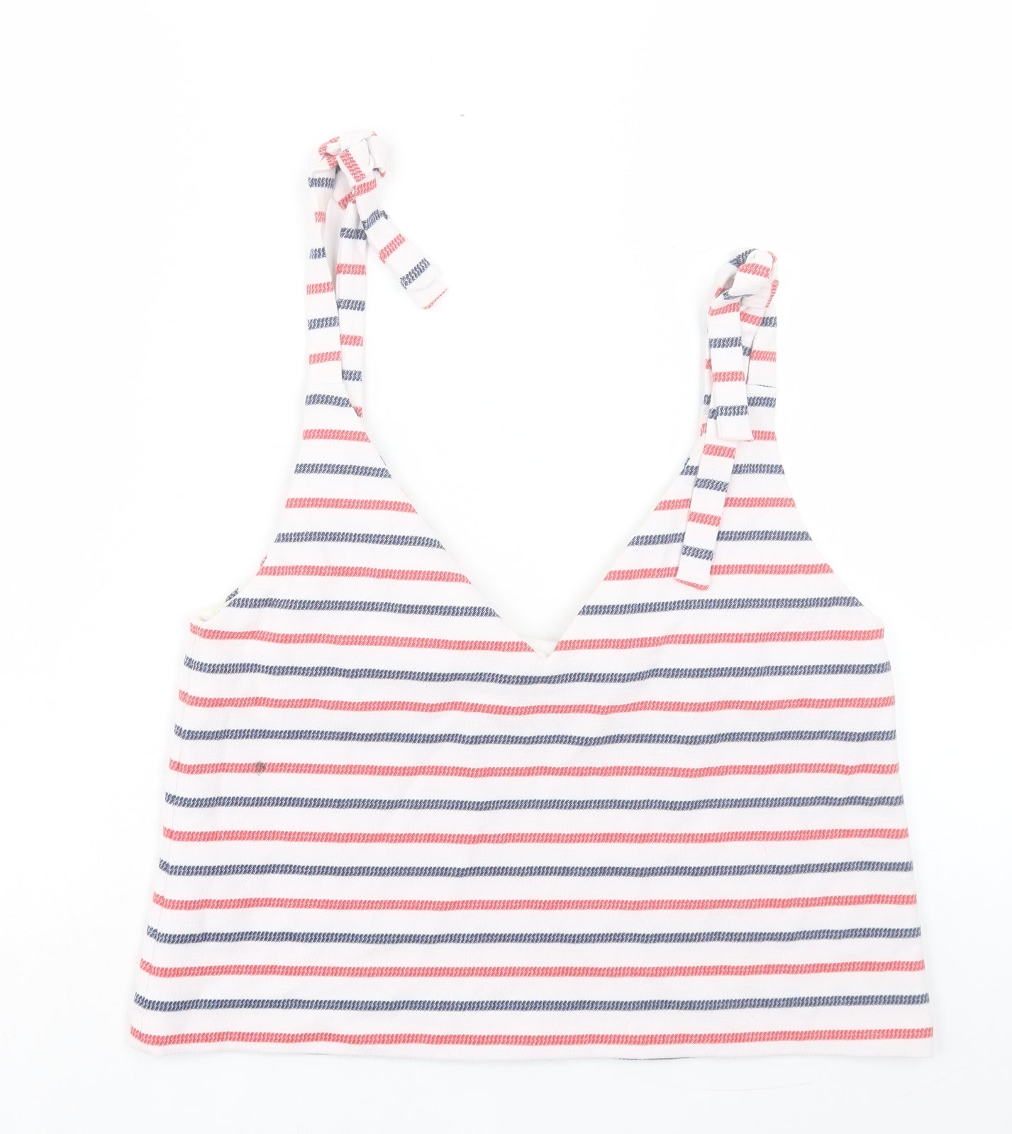 Zara Womens White Striped Cotton Cropped Tank Size M V-Neck