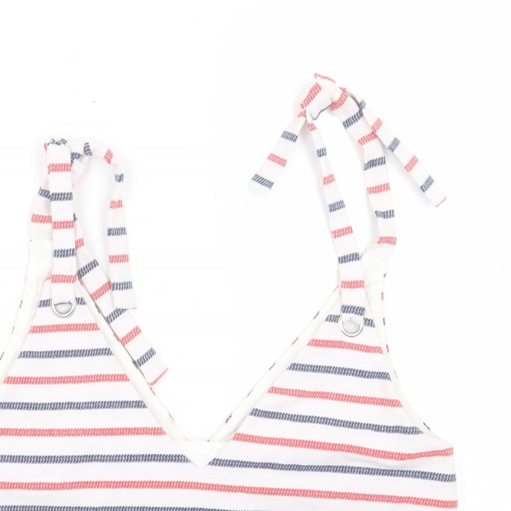 Zara Womens White Striped Cotton Cropped Tank Size M V-Neck
