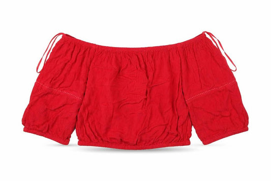 Miss Selfridge Womens Red Cotton Cropped T-Shirt Size 6 Off the Shoulder