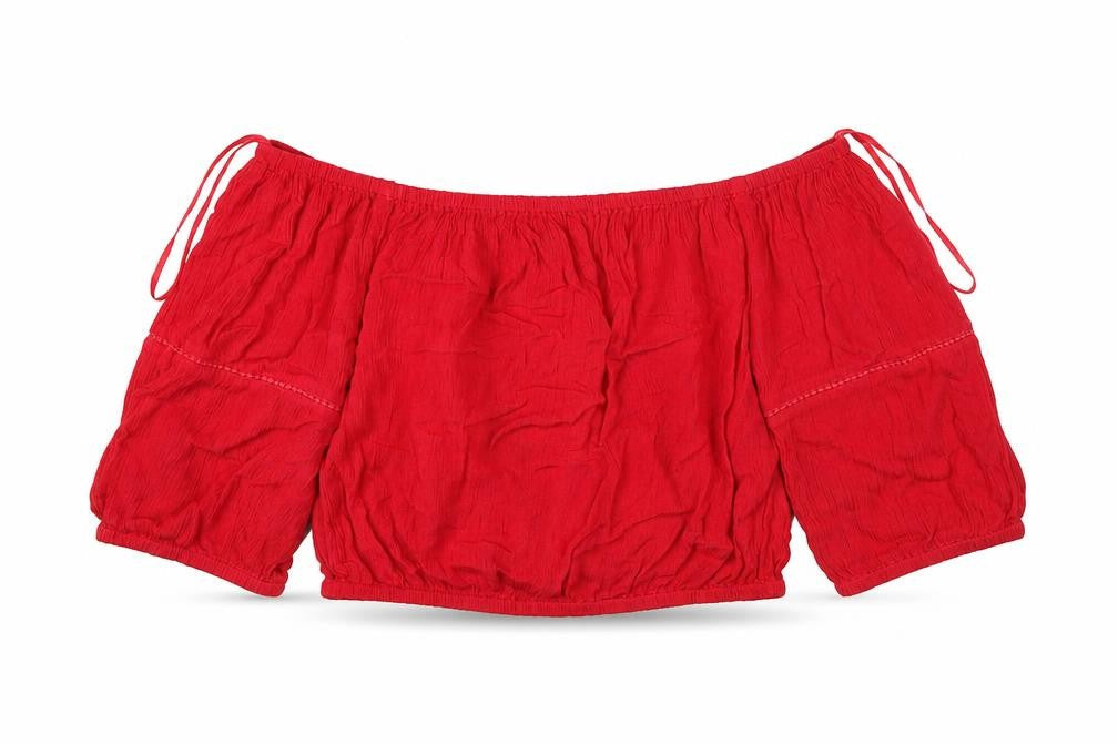 Miss Selfridge Womens Red Cotton Cropped T-Shirt Size 6 Off the Shoulder