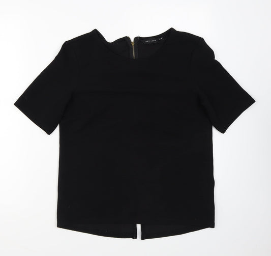 New Look Womens Black Polyester Basic T-Shirt Size 10 Round Neck