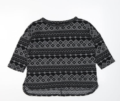 Next Womens Black Round Neck Geometric Polyester Pullover Jumper Size 10