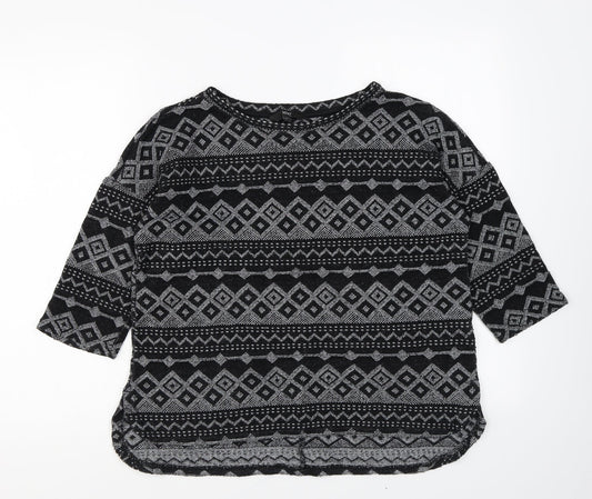 NEXT Womens Black Round Neck Geometric Polyester Pullover Jumper Size 10