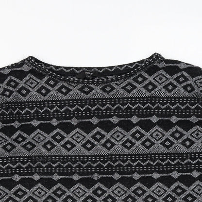 Next Womens Black Round Neck Geometric Polyester Pullover Jumper Size 10