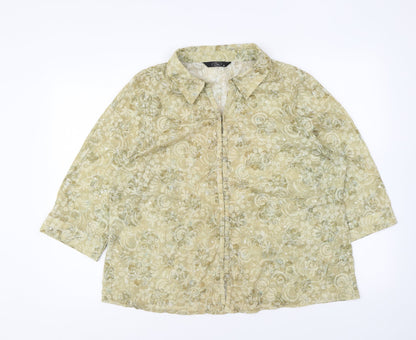 Bonmarché Womens Yellow Floral Polyester Basic Button-Up Size 20 Collared