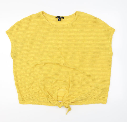 New Look Womens Yellow Round Neck Polyester Pullover Jumper Size L