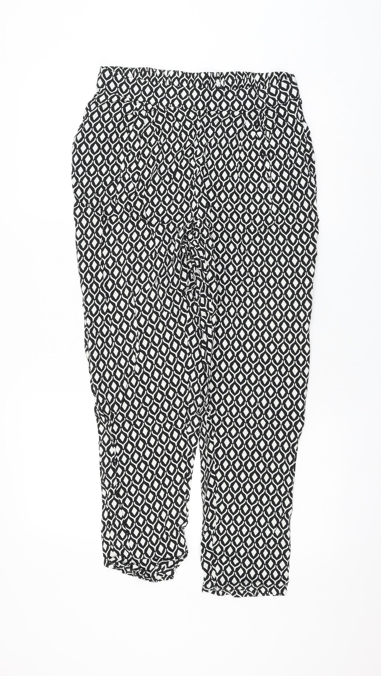 H&M Womens Black Geometric Viscose Trousers Size 12 L26 in Regular
