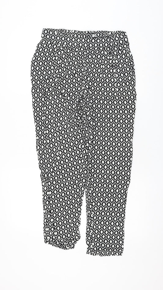 H&M Womens Black Geometric Viscose Trousers Size 12 L26 in Regular
