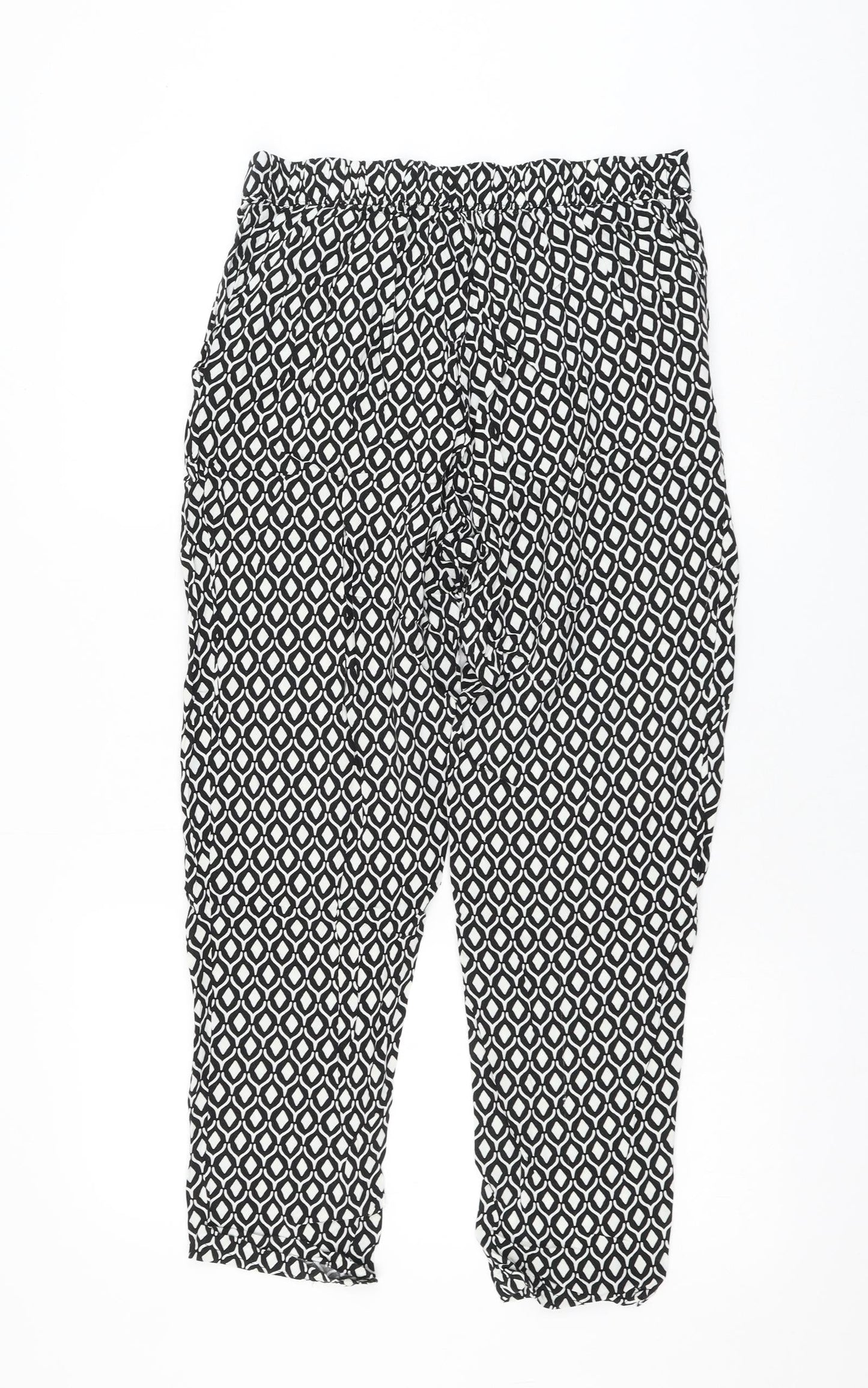 H&M Womens Black Geometric Viscose Trousers Size 12 L26 in Regular