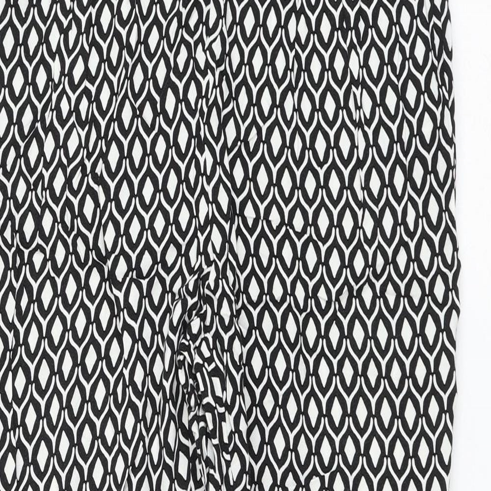 H&M Womens Black Geometric Viscose Trousers Size 12 L26 in Regular
