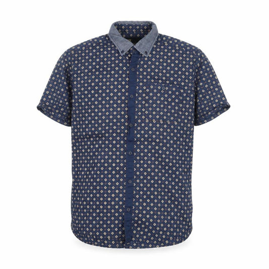 Next Mens Blue Geometric Cotton Button-Up Size S Collared Button