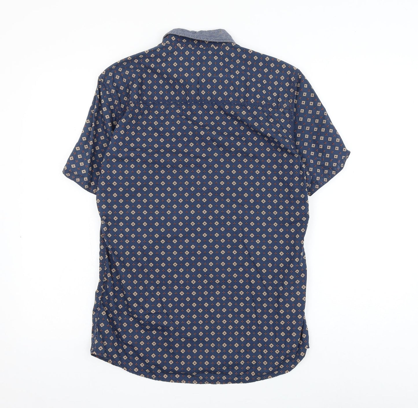 NEXT Mens Blue Geometric Cotton Button-Up Size S Collared Button