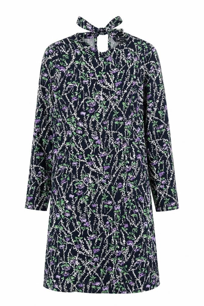 Marks & Spencer Womens Blue Floral Viscose Shift Size 8 Mock Neck Tie