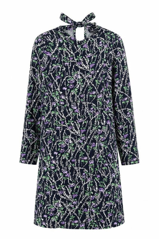 Marks & Spencer Womens Blue Floral Viscose Shift Size 8 Mock Neck Tie