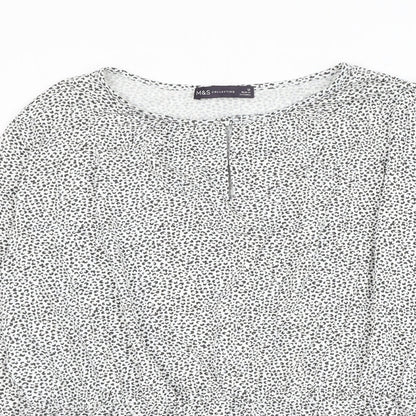 Marks & Spencer Womens White Animal Print Viscose Basic Blouse Size 12 Round Neck - Leopard Print