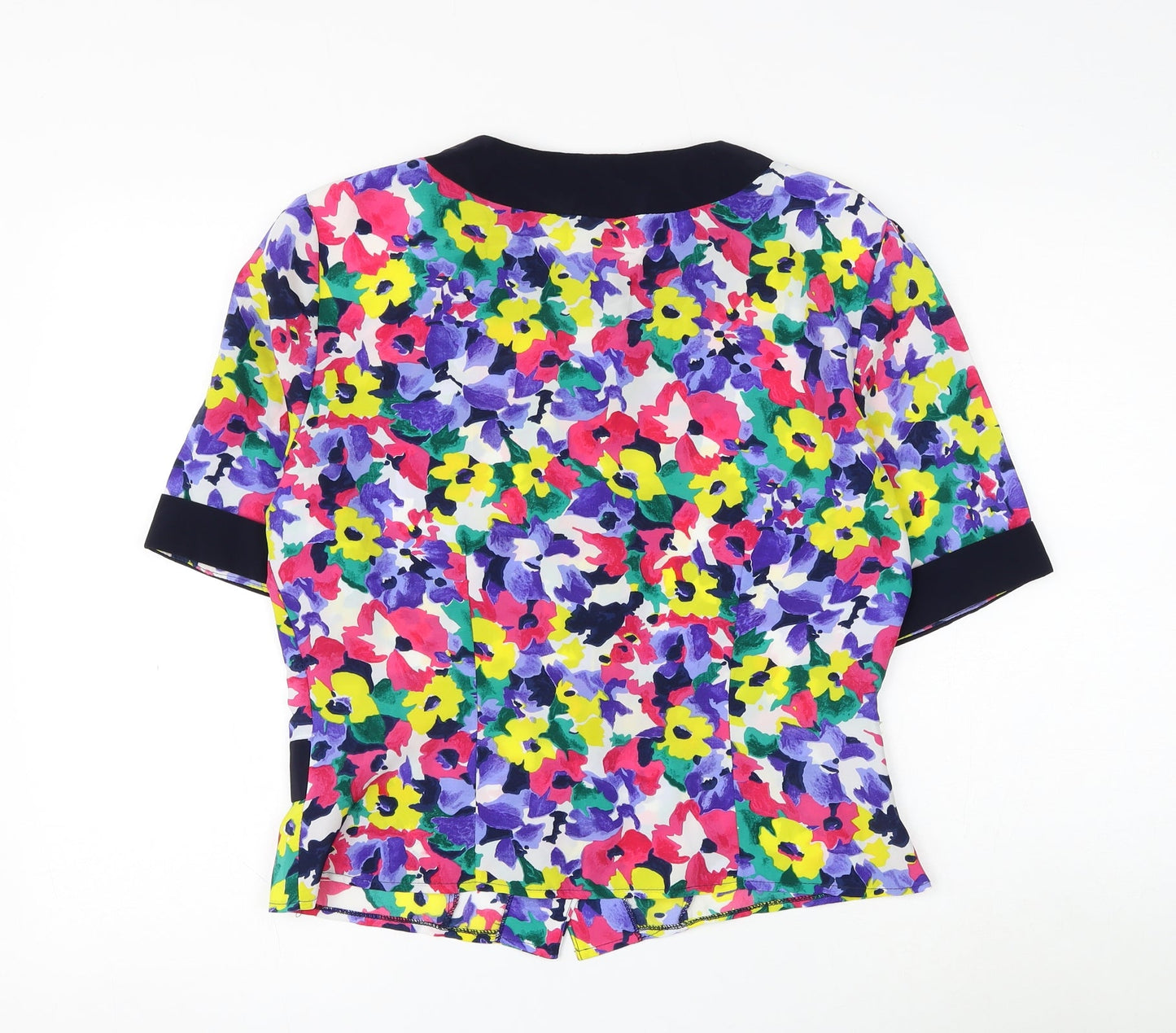 Yessica Womens Multicoloured Floral Polyester Basic Button-Up Size 12 Round Neck