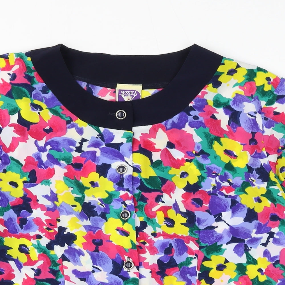 Yessica Womens Multicoloured Floral Polyester Basic Button-Up Size 12 Round Neck