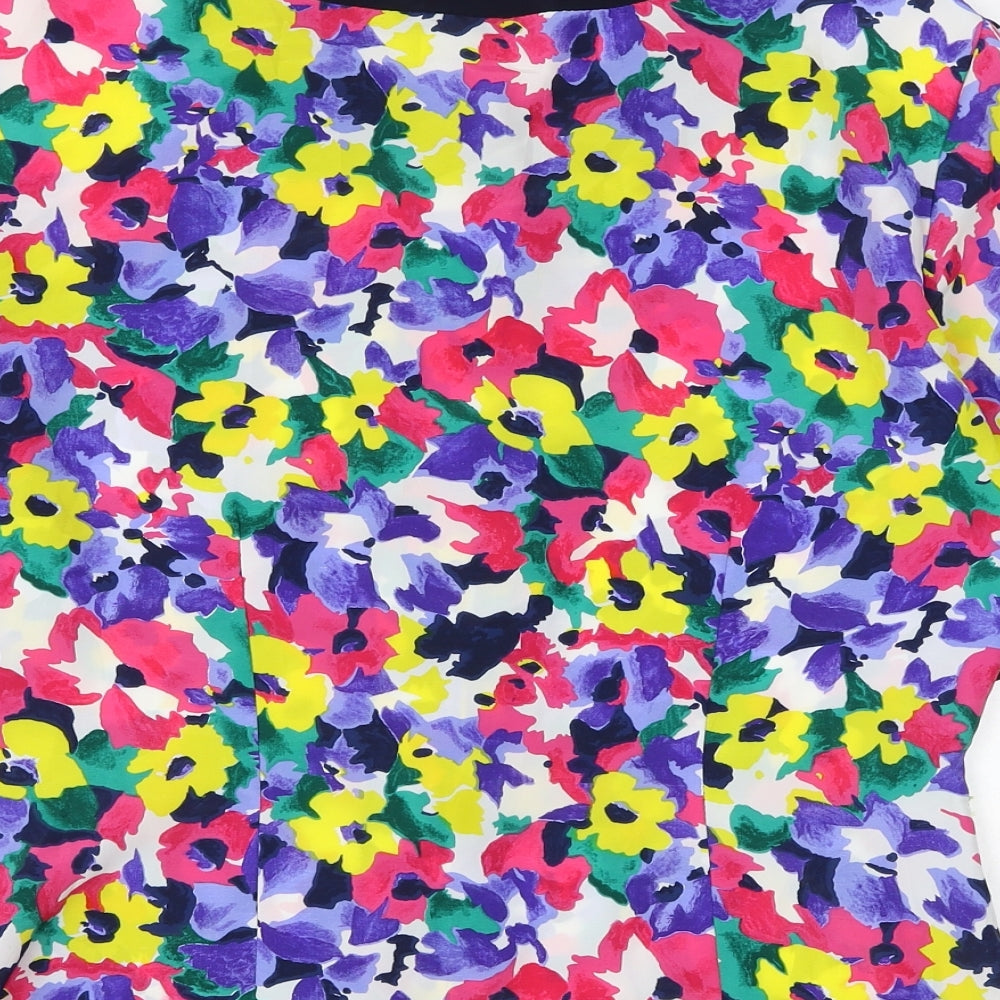 Yessica Womens Multicoloured Floral Polyester Basic Button-Up Size 12 Round Neck