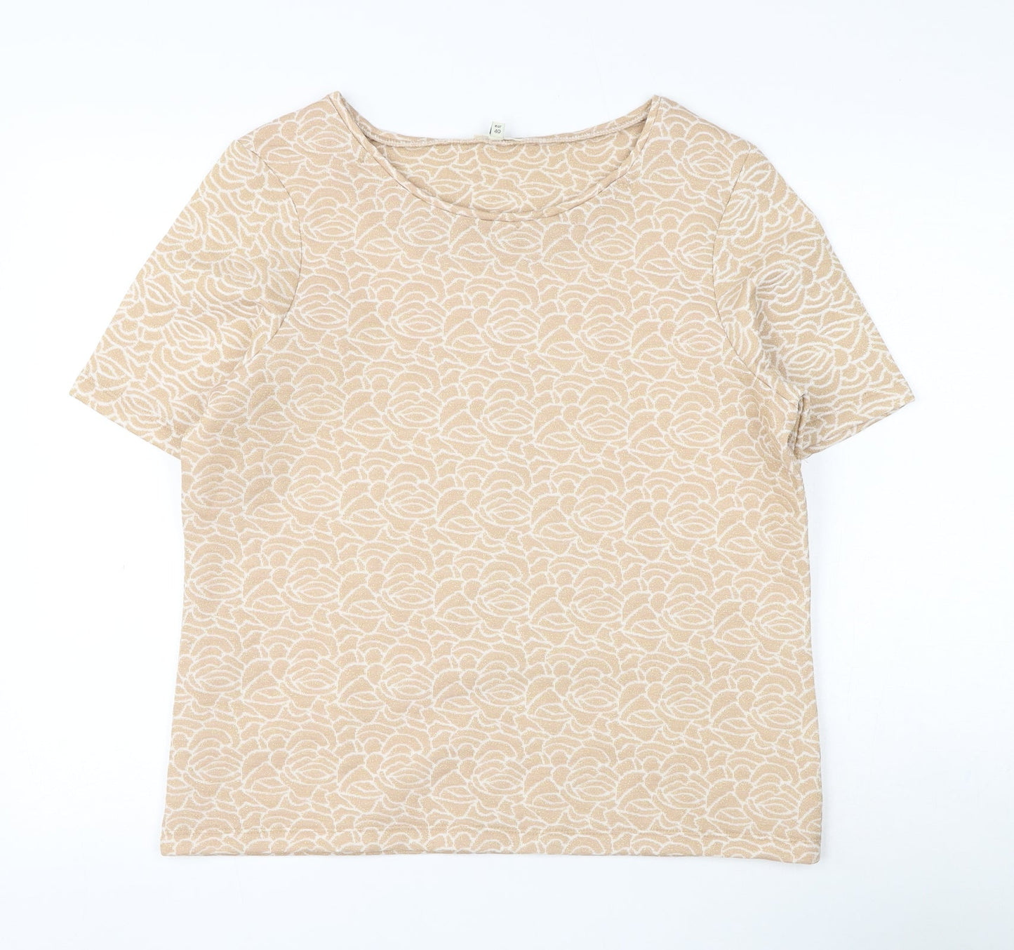 River Island Womens Gold Floral Polyester Basic Blouse Size 14 Round Neck