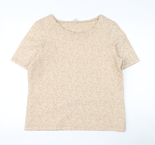 River Island Womens Gold Floral Polyester Basic Blouse Size 14 Round Neck