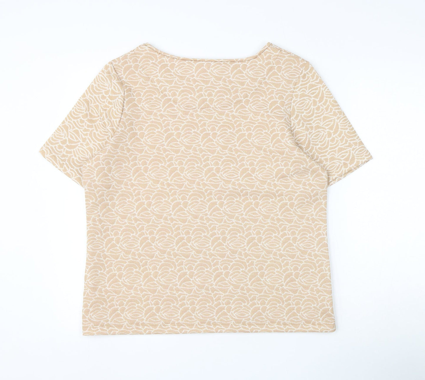 River Island Womens Gold Floral Polyester Basic Blouse Size 14 Round Neck