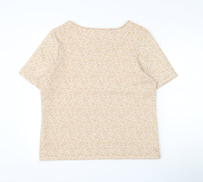 River Island Womens Gold Floral Polyester Basic Blouse Size 14 Round Neck