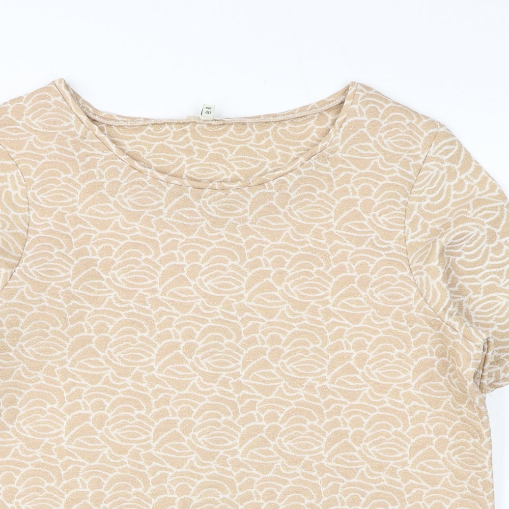 River Island Womens Gold Floral Polyester Basic Blouse Size 14 Round Neck