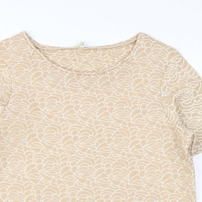 River Island Womens Gold Floral Polyester Basic Blouse Size 14 Round Neck