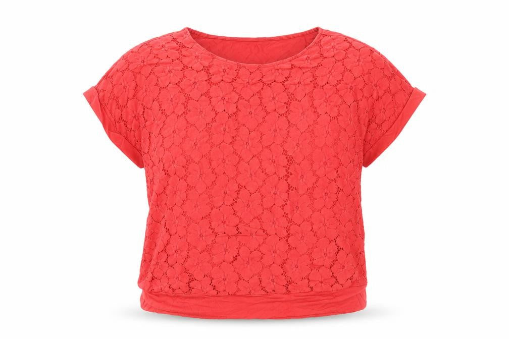 Papaya Womens Red Floral Viscose Basic Blouse Size 14 Round Neck
