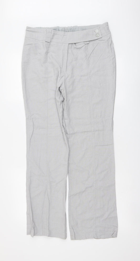 FunMum Womens Grey Linen Trousers Size M L29 in Regular Button