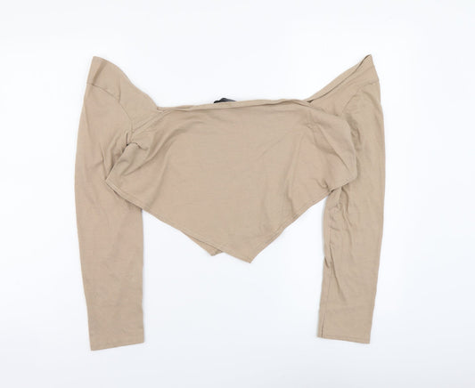 PRETTYLITTLETHING Womens Beige Cotton Cropped Blouse Size 12 Scoop Neck
