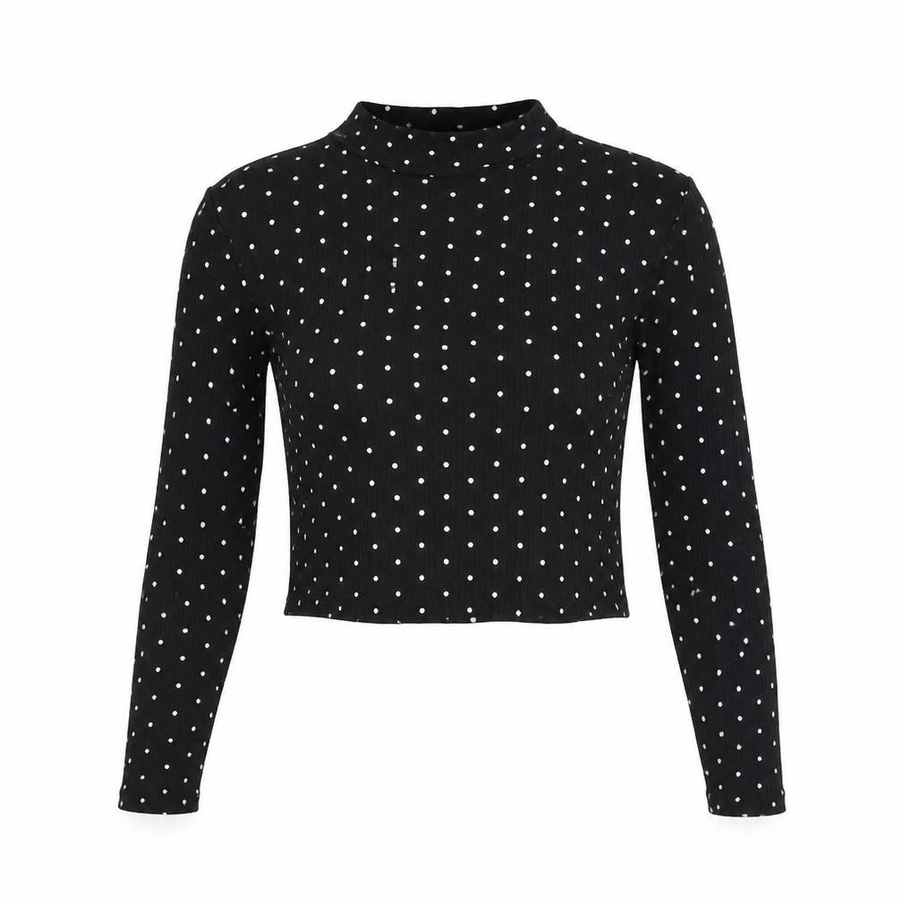 H&M Womens Black Polka Dot Viscose Basic Blouse Size S Mock Neck