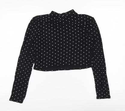 H&M Womens Black Polka Dot Viscose Basic Blouse Size S Mock Neck