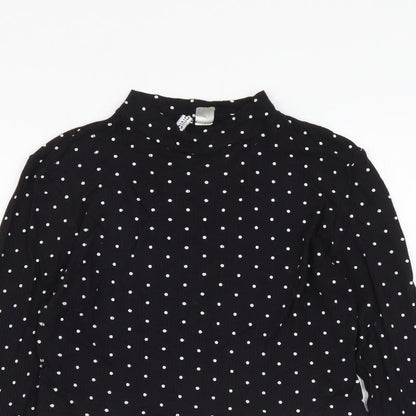 H&M Womens Black Polka Dot Viscose Basic Blouse Size S Mock Neck