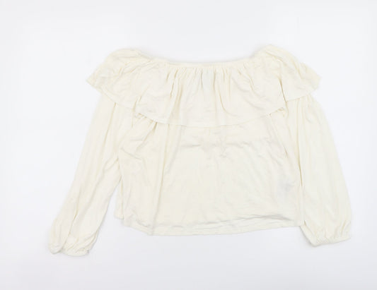 New Look Womens Ivory Viscose Cropped Blouse Size 12 Off the Shoulder