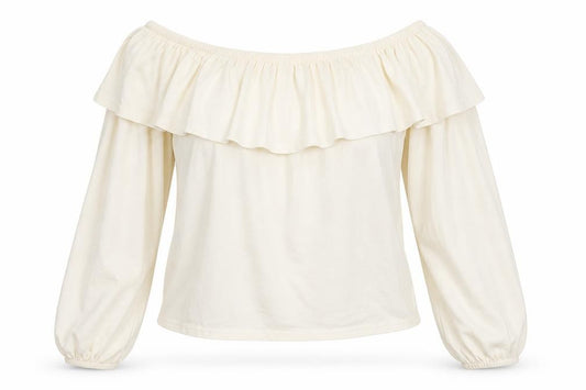 New Look Womens Ivory Viscose Cropped Blouse Size 12 Off the Shoulder