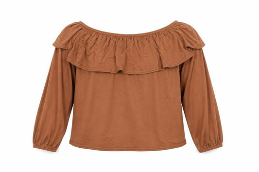 New Look Womens Brown Viscose Cropped Blouse Size 10 Off the Shoulder