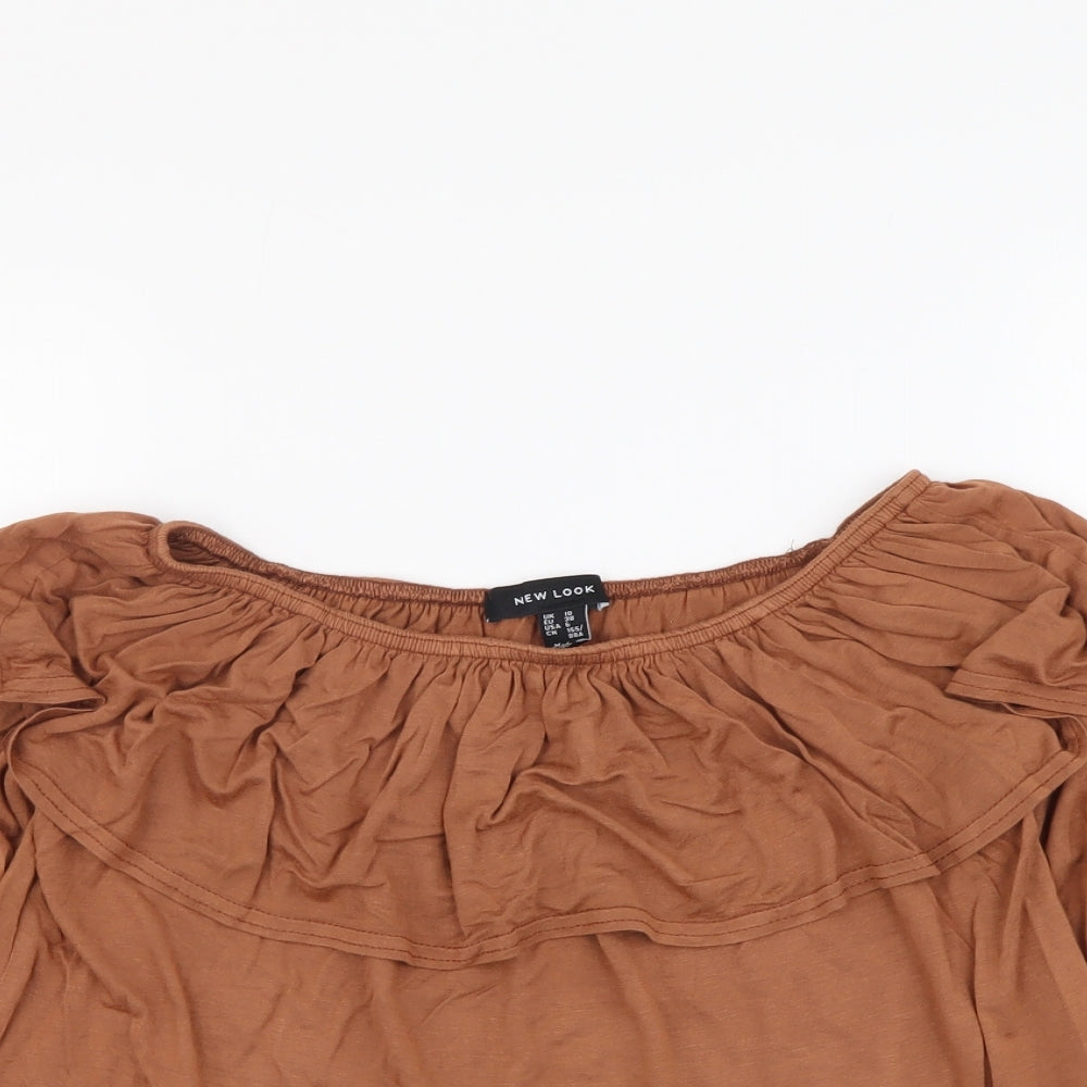New Look Womens Brown Viscose Cropped Blouse Size 10 Off the Shoulder