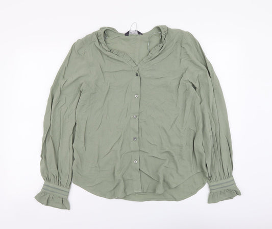 Marks and Spencer Womens Green Viscose Basic Button-Up Size 8 V-Neck
