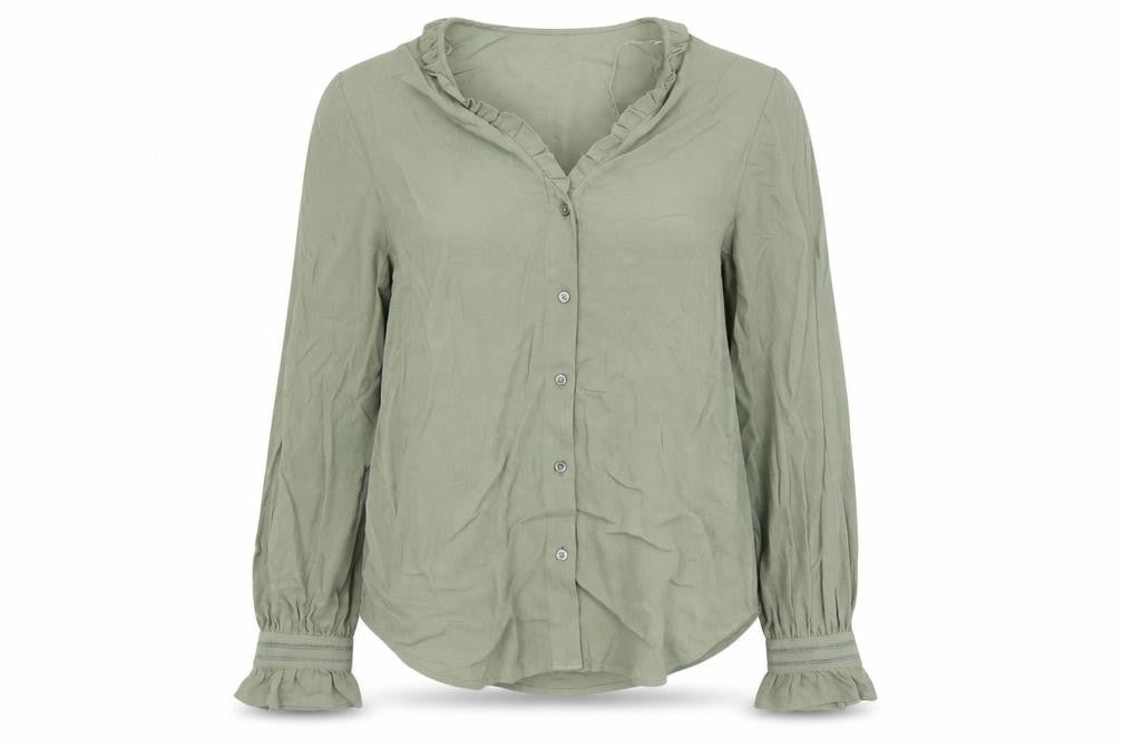 Marks & Spencer Womens Green Viscose Basic Button-Up Size 8 V-Neck