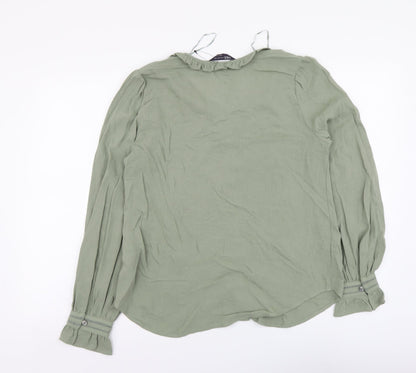 Marks & Spencer Womens Green Viscose Basic Button-Up Size 8 V-Neck